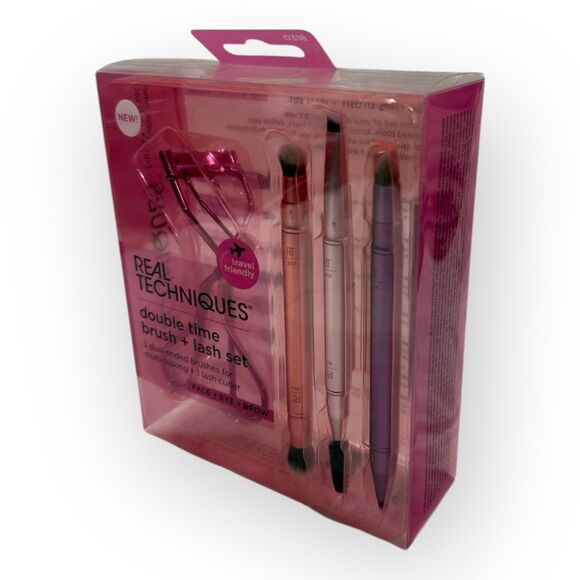 Real Techniques Double Time Brush + Lash Set – 3 Dual-Ended Brushes + Curler NEW - Picture 1 of 3